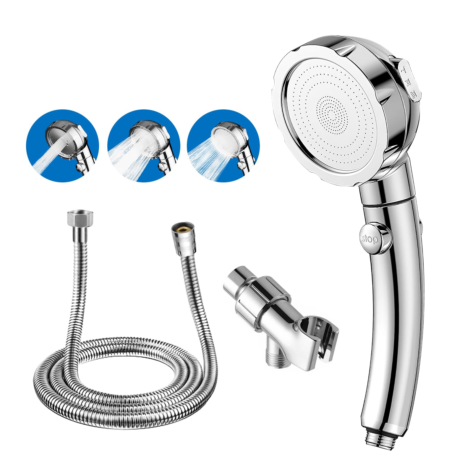 Photo 1 of High Pressure Handheld Shower Head,3 Spray Modes rv Shower Heads High Pressure with Handheld,Detachable hand held Showerhead Set Equipped with Stainless Steel Hose and Brackets