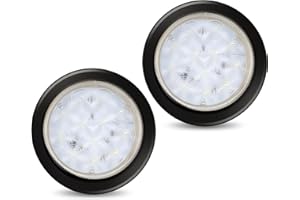 RUNHWEE 2Pcs 4" Round Led Trailer Lights Kit White 12 LED Boat Marker Lights Brake Lights Stop Turn Side Utility Tail Lights Waterproof Hitch Light for Truck Trailer RV Boat