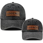 2PCS Legend and Legacy Baseball Cap for Dad Son, Adjustable Cotton Leather Patch Parent-Child Hat…
