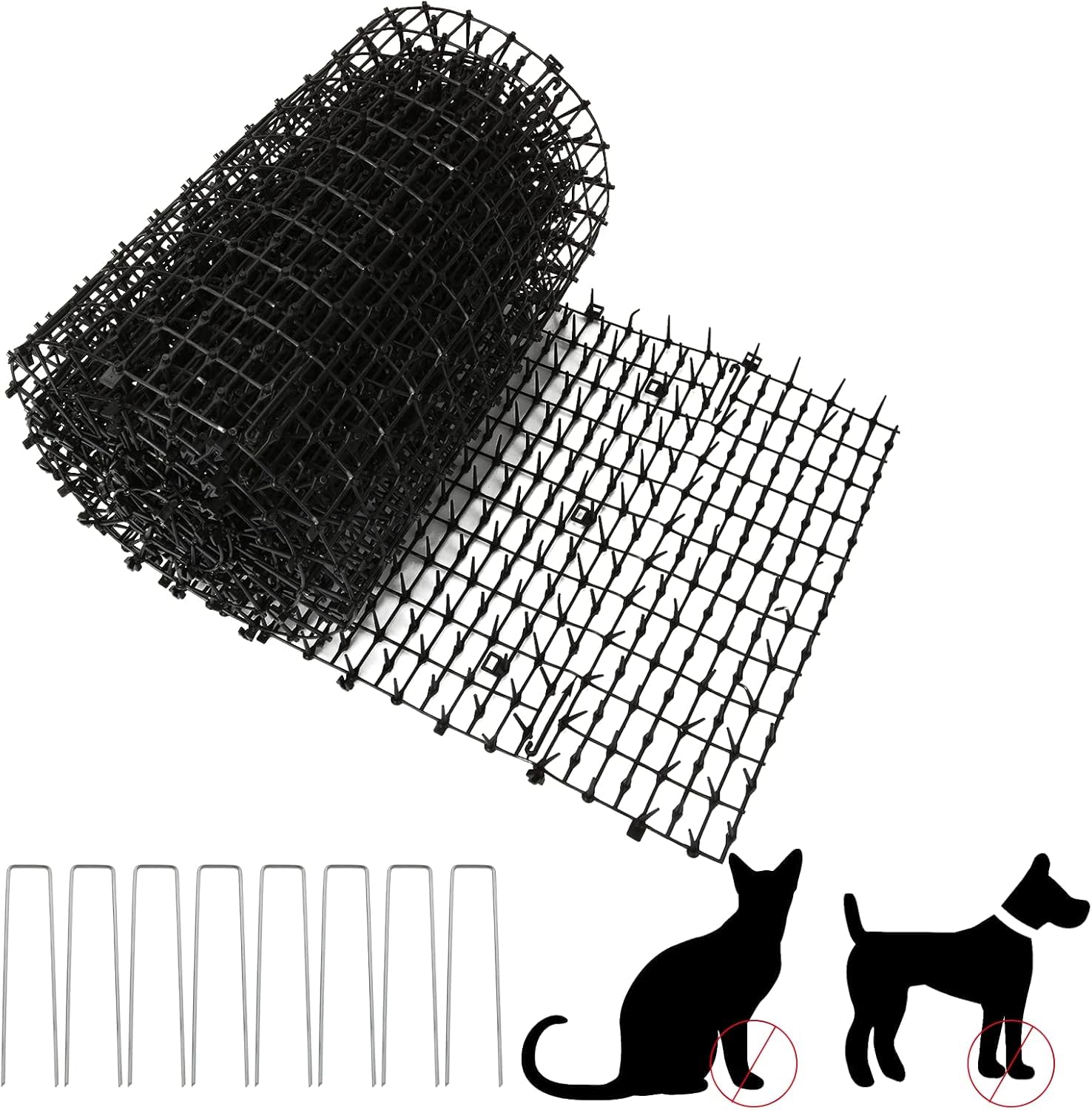 AKOLAFE Cat Scat Mat with 8 Metal Pegs Outdoor 400x30CM Anti Cat Spikes Cat Repellent Spikes Dog Fox Scat Deterrent Mats Digging Deterrent for Garden Dogs, Cats, Foxes, No Harm to Pets