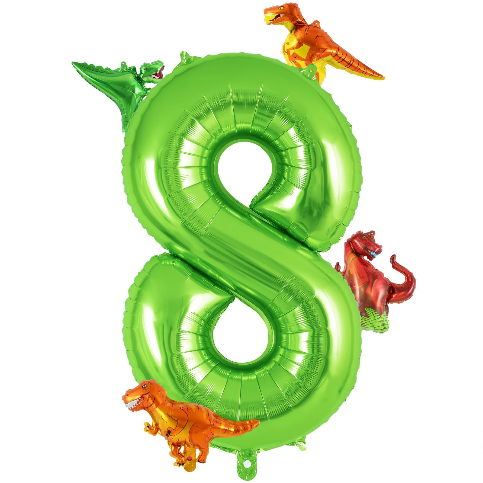 Photo 1 of Dinosaur Green Number 8 Balloon, 40 Inch Big Large Foil Helium Green Number Balloon with 4 Pcs Mini Dinosuar, Dinosuar Mylar Balloons Set for 8 Year Old Birthday Party Decorations Supplies