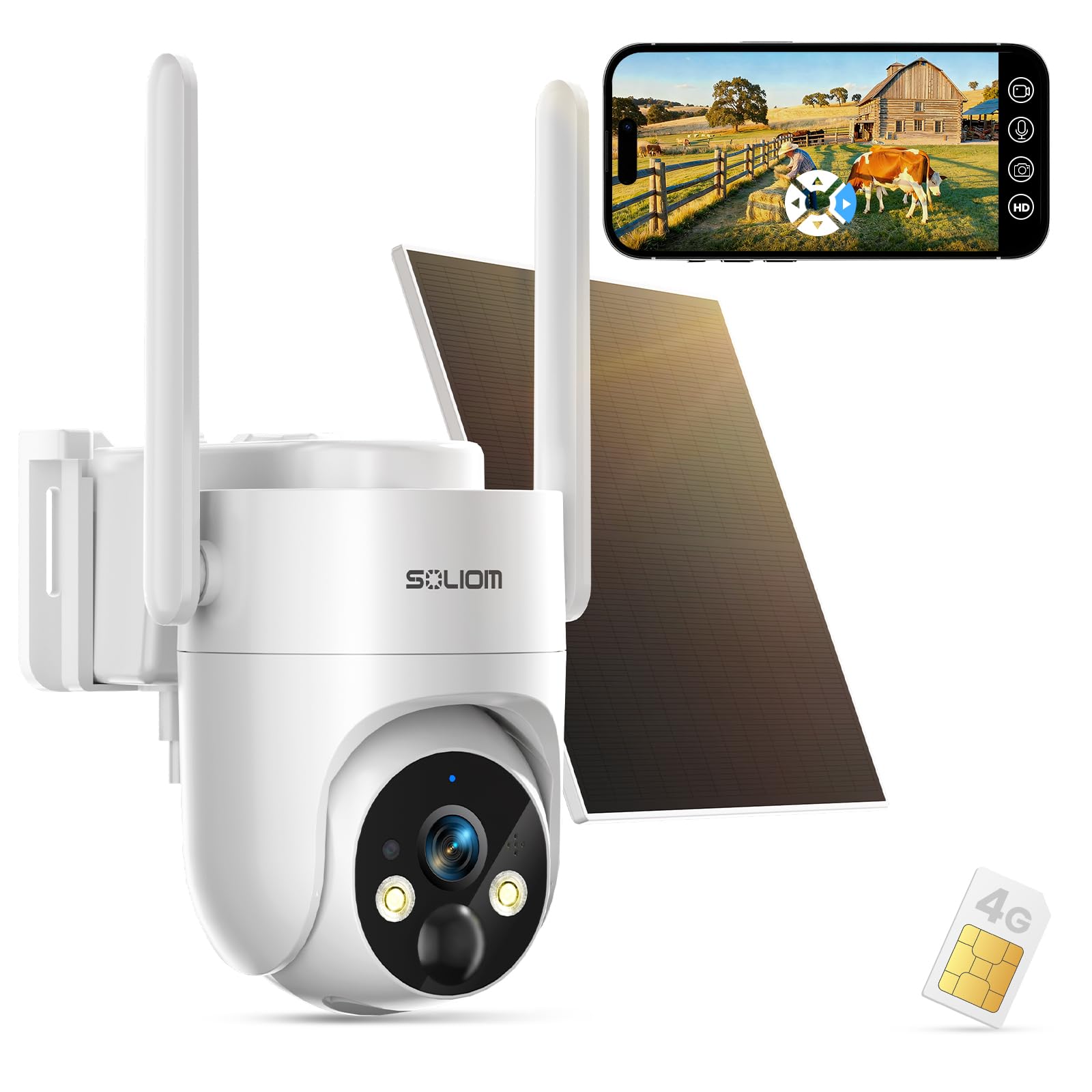 Photo 1 of SOLIOM S90 4G LTE Cellular Security Camera,No WiFi Security Camera Wireless Outdoor,Solar Powered, 360° Live View, 2K Color Night Vision, PIR Motion Sensor, 2 Way Talk, Built in SIM Card