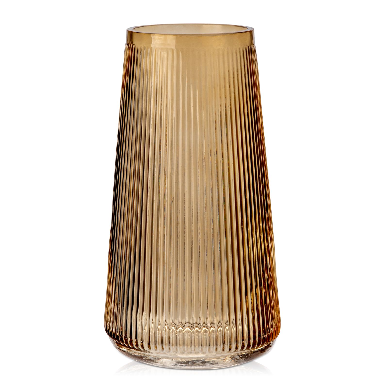 Briful 20cm Tall Glass Vase for Flowers, Decorative Flower Vases - Grooved Glass Vase Ins Style Modern Vases Table Decoration for Wedding, Office, Living Room Decor