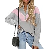 Saodimallsu Womens Color Block Sweaters Mock Neck Button Long Sleeve Knit Henley Shirts Loose Casual Pullover Tops