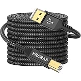 KRORAS USB 2.0 Printer Cable 30 feet,USB Type A Male to B Male Scanner Cord High Speed for HP, Canon, Dell, Epson, Lexmark, Audio Interface, Midi Keyboard and More