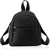 Energather Cute Mini Backpacks, Corduroy Tiny Backpack Small Backpack for Women and Girls, Portable Ladies Backpacks (black)