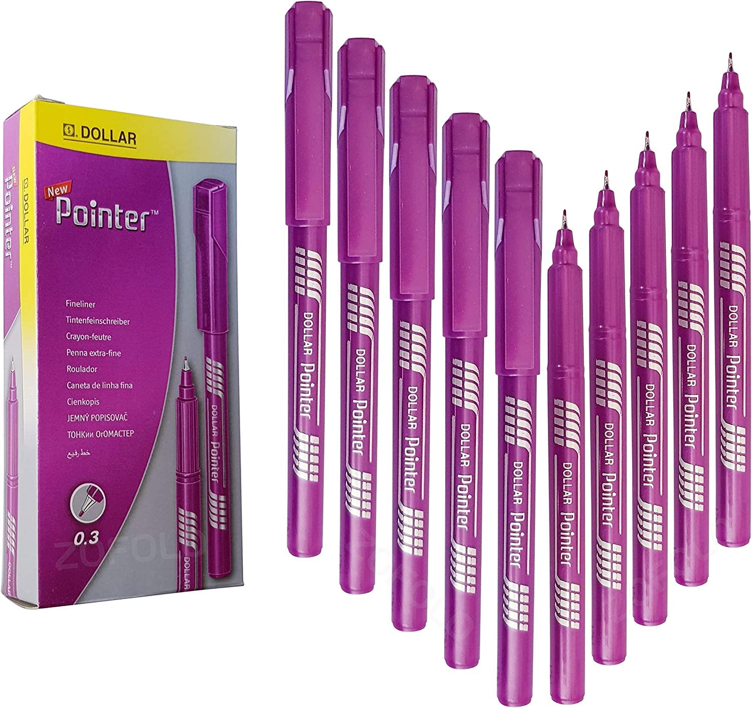 DOLLAR Fineliner Pens, LILAC, 0.3mm Ultra Fine Felt Tip, Pack of 10, Precise Writing, Write Draw Sketch Colour Mark Fine Line Pens