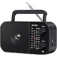 SEMIER AM FM Radio with Bluetooth Speaker, Rechargeable Radio Portable, AC Plug in or Battery Powered Transistor with Headphone Jack, Large Tuning Knob for Home/Outdoor/Office