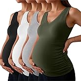 Ficerd 4 Pack Women's Maternity Tank Tops V Neck Summer Side Ruched Sleeveless Cotton Blend Basic Pregnancy Shirts
