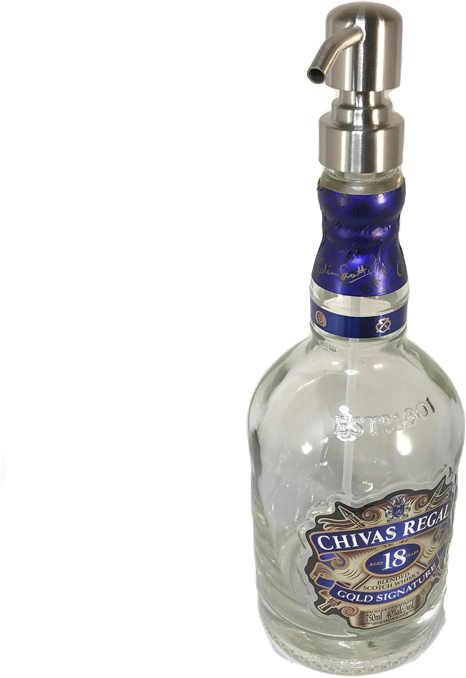 Dispenser for Soap Altered Chivas Regal Gold Glass Bottle 750 ml Waterproof Label