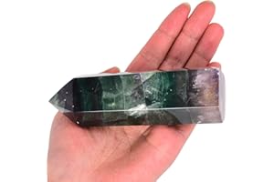 AMOYSTONE Large Healing Crystal Obelisk Towers Green Purple Fluorite Point Wand Home Decor Reiki Healing 0.6-1.1 Pounds