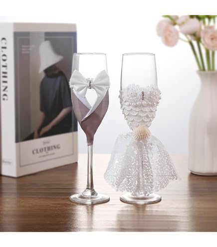 Amazon.com | Stephanie Imports Red Floral Wedding Dress with Black Tuxedo -  Bride and Groom Wedding Glass Champagne Flutes (Set of 2): Champagne Glasses
