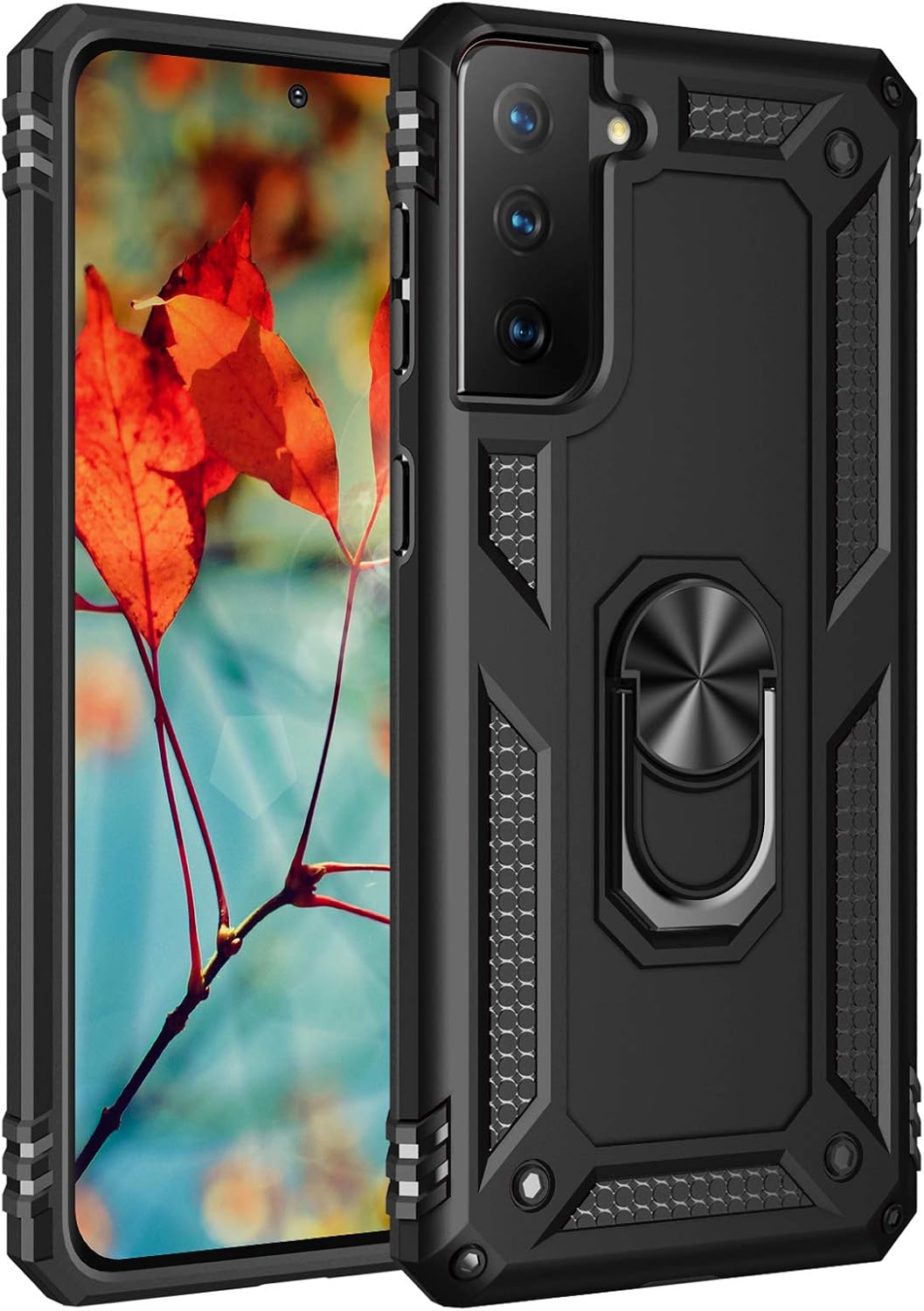 Phone Case for Samsung Galaxy S21 Plus/S30 Plus with Tempered Glass Screen Protector Stand Ring Holder Accessories Heavy Duty Rugged Protective Shockproof Bumper S21Plus S21+ 2020 Girls Boys Black - Image 3