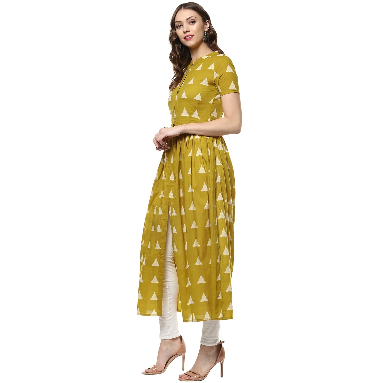 indian virasat women's cotton front slit kurti (yellow)