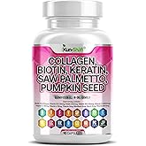 Kun Shafi Collagen Complex with Biotin 10000mcg, Keratin, Saw Palmetto & Hyaluronic Acid – Hair, Skin & Nails Vitamins for Women & Men with Pumpkin Seed, Vitamin A,B12,E,C,ED3,B2 & Zinc – 90 Ct