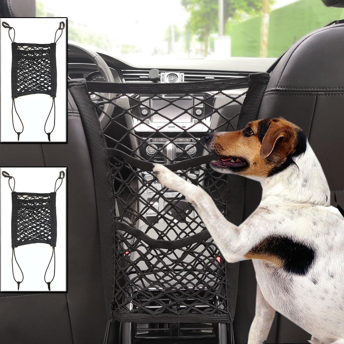 KITBEST (2 Pack) Car Mesh Organizer, 3-Layer Car Storage Organizer Seat Back Net Bag, Barrier of Backseat Kids Children Pet Dog, Cargo Tissue Handbag Purse Holder, Driver Storage Netting Pouch