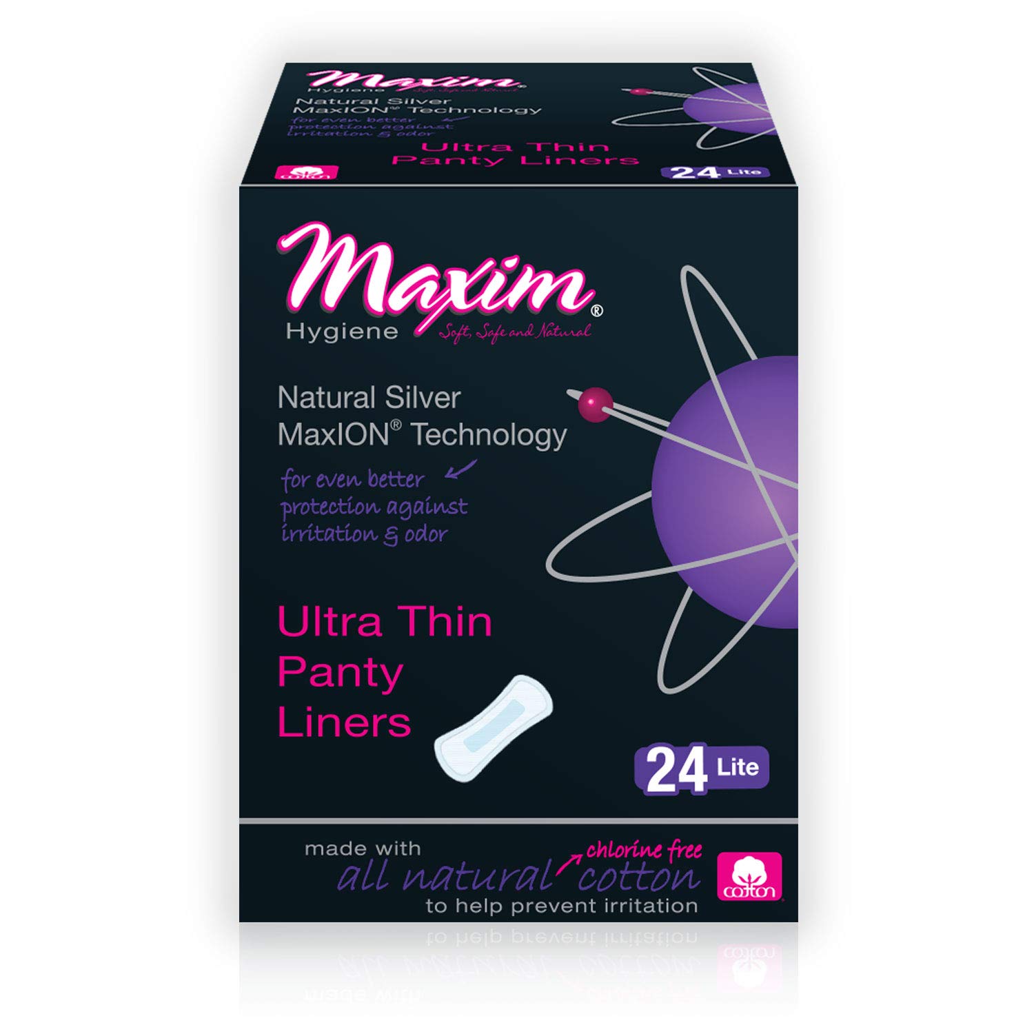 Maxim Hygiene Products, Ultra Thin Panty Liners, Natural Silver MaxION Technology, Lite, 24 Panty Liners