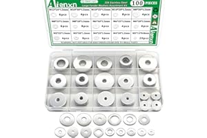 Aienxn 100PCS 304 Stainless Steel Fender Washer Assortment Kit, Washers for Bolts, 15 Metric Sizes Fender Washers for Screws -M3, M4, M5, M6, M8, M10, M12 for Home & Industrial Usage