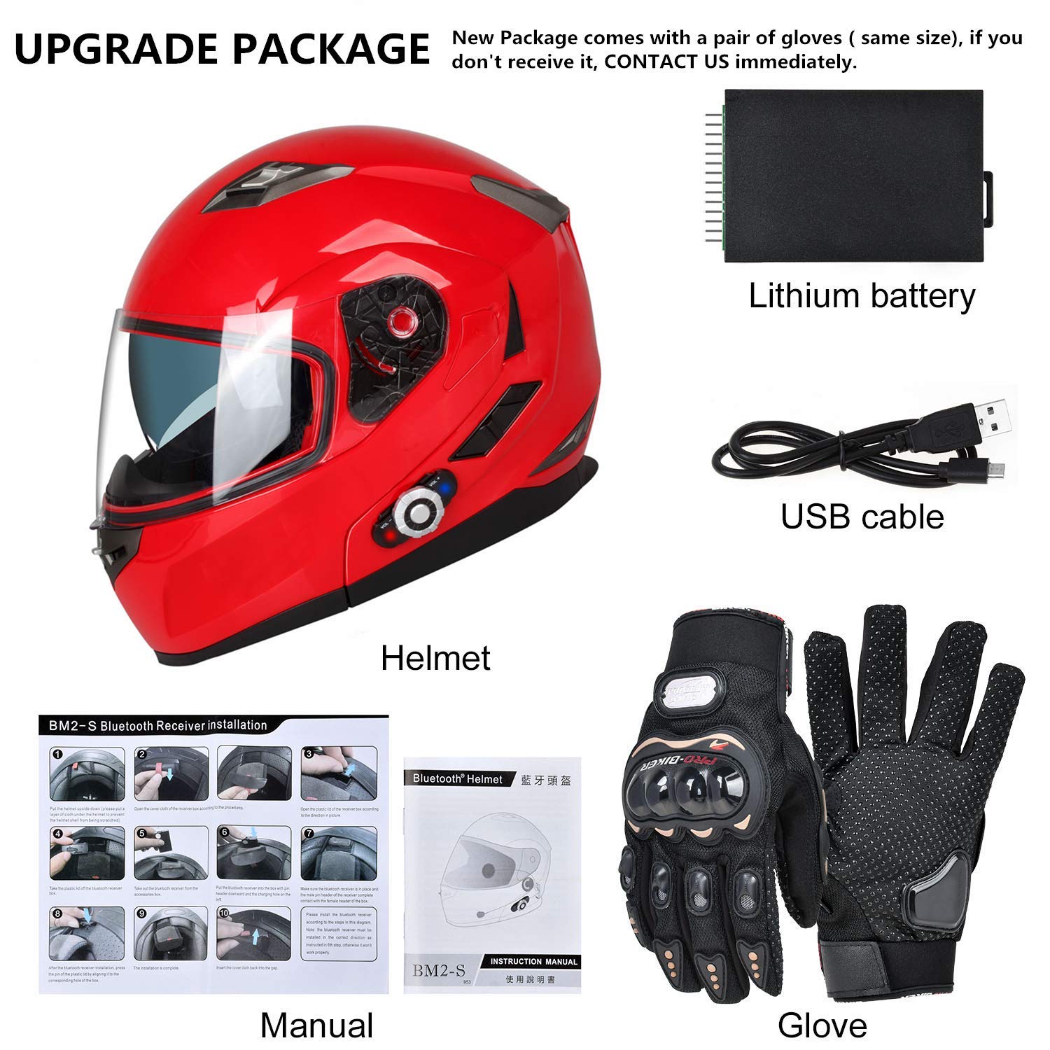 FreedConn BM2-S Bluetooth Motorcycle Helmet, Flip-Up Modular Motorbike Helmet, 500M Connectivity for 2-3 Riders, Voice Dial, Hands-Free Call, MP3, FM, DOT Certified ( Medium, Red)