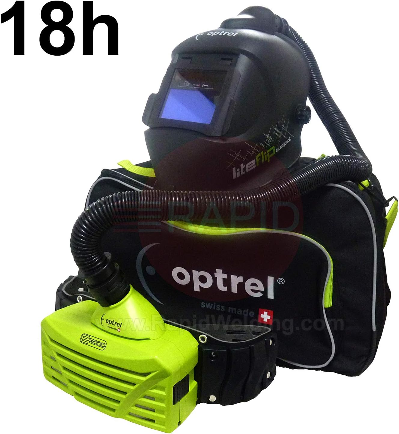 Optrel Liteflip Auto Darkening Welding Helmet and E3000X 18 Hours PAPR System, Ready to Weld Package