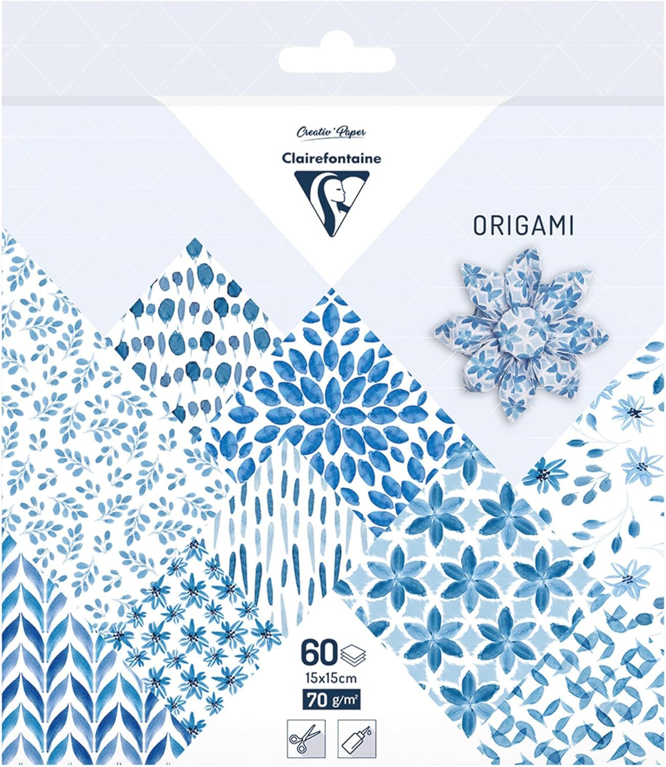 Clairefontaine 95349C 60 Sheets Origami Paper 70g/m² Format 15x15cm 30 Ast Coloured Designs 2 per design Creative Leisure Adults Children Shibori Collection