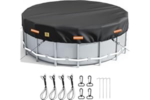 AIBILEY 18FT Round Pool Cover,Heavy Duty Tearproof W Waterproof Solar Heating Protect Polyester Cover,Anti-Fade,Windproof Ground Nail Set,Fixed Strap,for above Ground/Inground Frame Swimming Pool