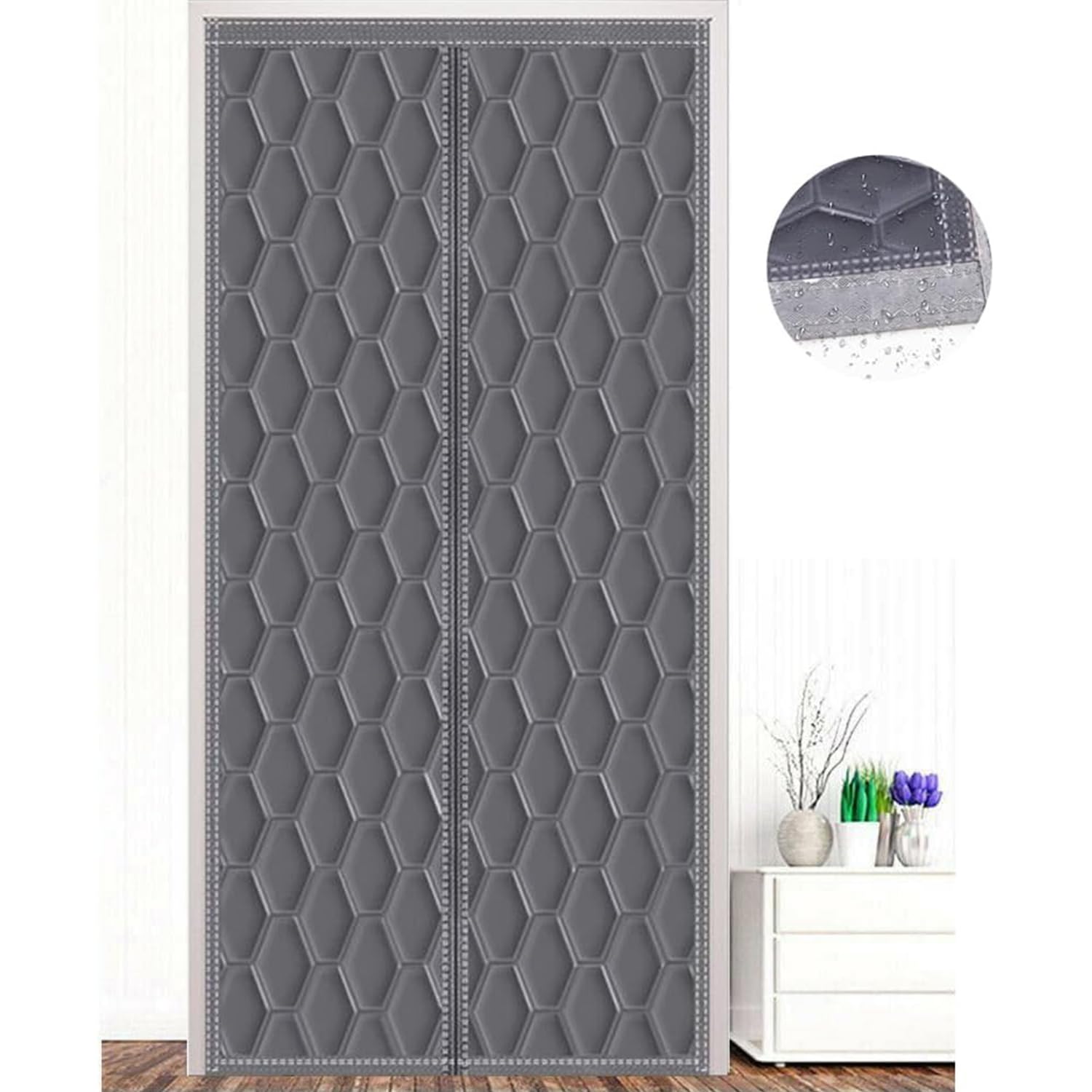 ZHhan Magnetic Thermal Insulated Door Curtain, Energy-Saving Privacy-Protecting Windproof,with Waterproof Cotton Curtain for Heater Room, Living Room,Easy to Insulated（Light Grey,100x210cm）