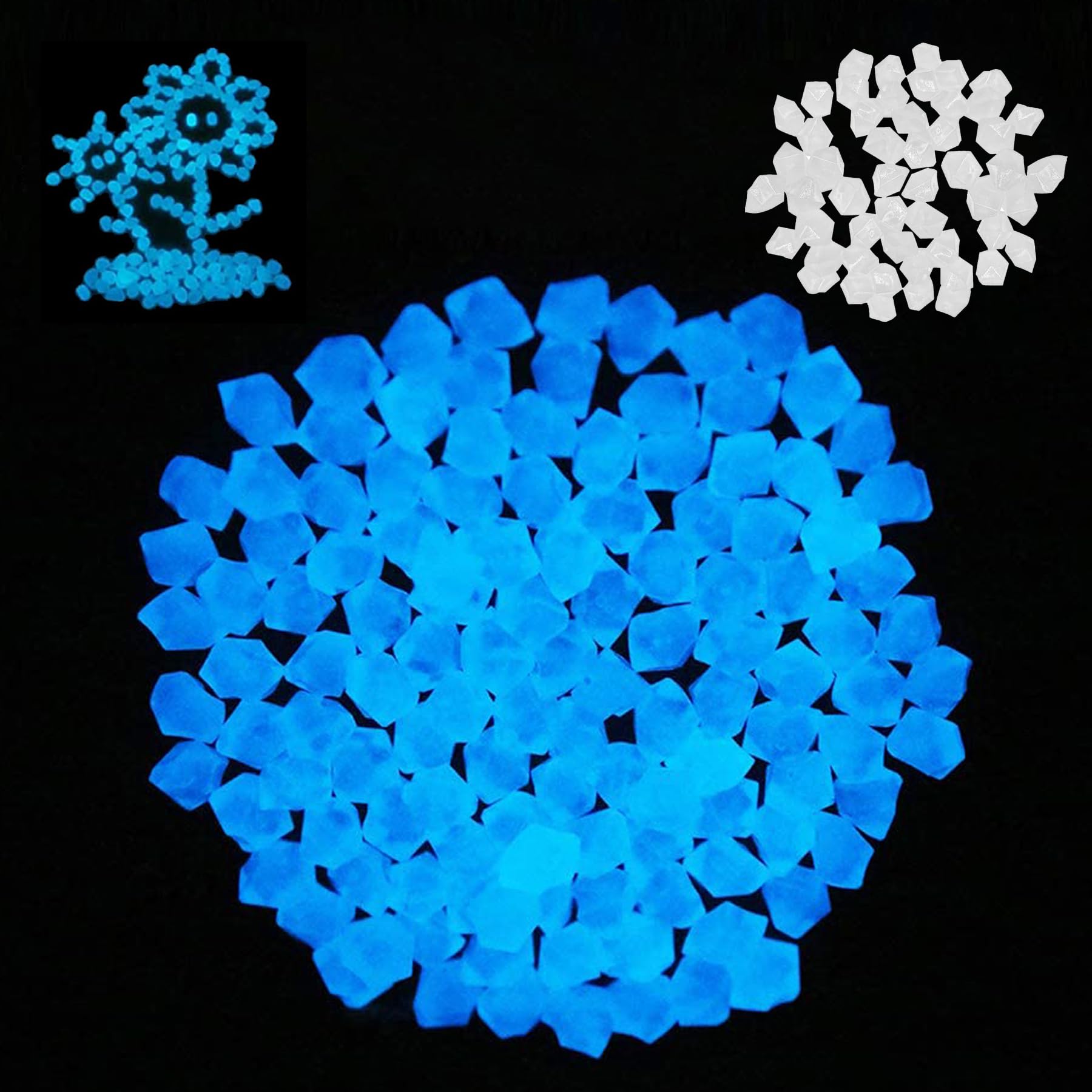 300 PCS Glowing Rocks, Glow in the Dark Pebbles, Glowing Pebble Stones, Fish Tank Stones, White Stones for Garden, for Fish Tank, Home, Garden and Patio (White Irregular)