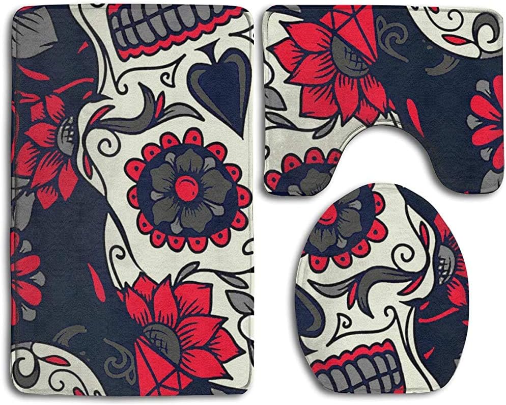 If Not Buntes Zuckerschädel-Blumen 3Pc Badezimmermatten-Set, Badematte