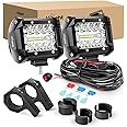 Nilight 2PC 4Inch Triple Row Led Light Pods 60W Flood Spot Combo 6000LM 2Pcs 6.5 Inch 120W Triple Row Light Bar Flood Spot Combo 12000LM Driving Boat Off Road Trucks Lights 2 Years Warranty (ZH042)