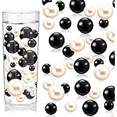 200PCS Black White Faux Pearls Beads for Centerpiece Vases, Vase Filler Faux Pearls, No Holes Filler Beads for Party Anniversary Birthday Wedding Table Decor, 10/14/20/30mm