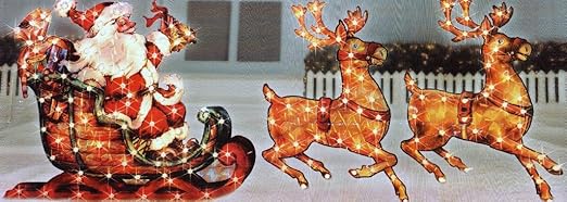 Amazon Com Christmas 5ft Lighted Holographic Santa Sleigh With