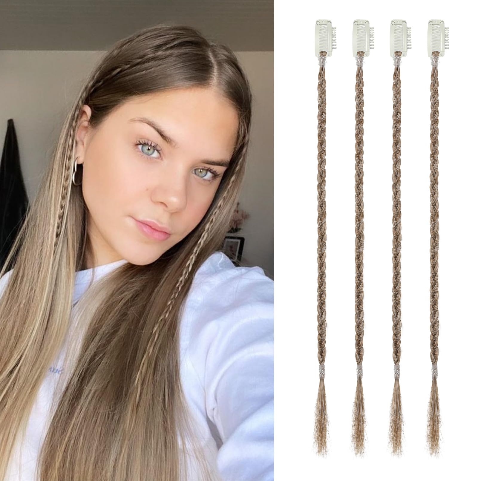 Photo 1 of Flufymooz 4PC Braid in Hair Extension 14 Inch Clip in Braid Extensions for Women Synthetic Hairpieces for Daily Use Party Styling (Dark Blonde)