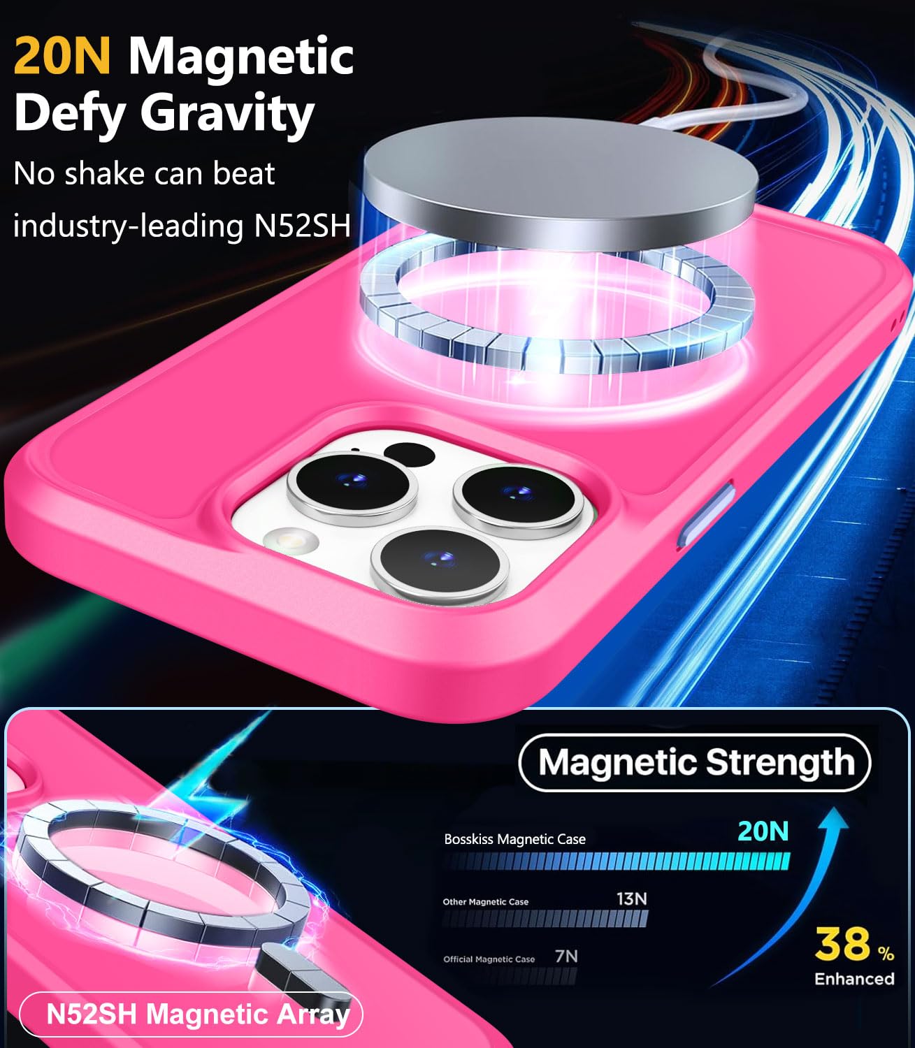 Ultra Strong Magnetic for iPhone 15 Pro Case, [Compatible with Magsafe] [Glass Screen + Camera Protector] Slim Translucent Matte Shockproof Case for iPhone 15 Pro Case 6.1 inch, Hot Pink