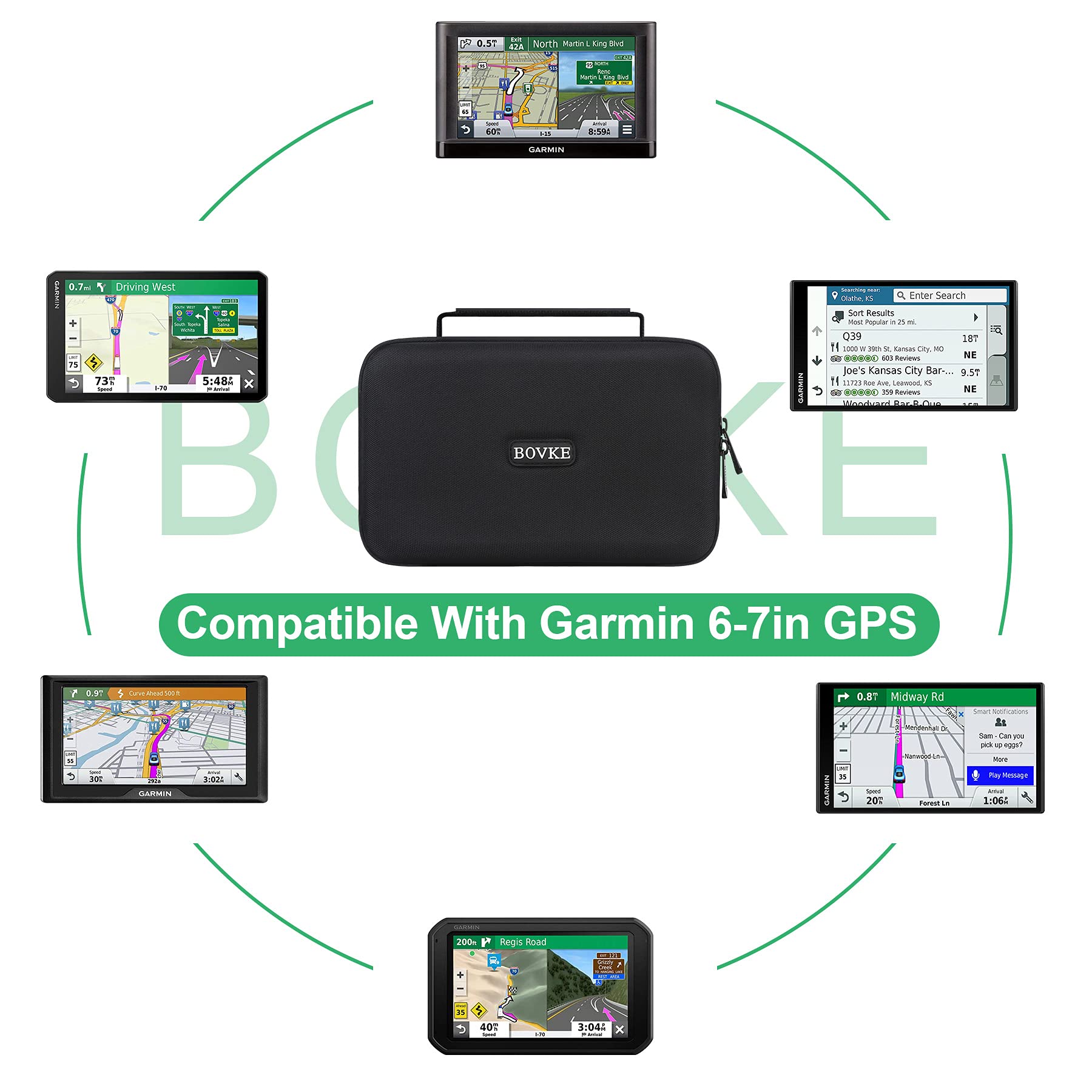 BOVKE Hard GPS Case for 6-7 Inch Garmin dēzl OTR610 OTR710 OTR720 OTR620 / DriveSmart 71 66 / RV 795 7' GPS Navigator System, Extra Space fit Vehicle Suction Cup Mount, Power Cable, Black+Black