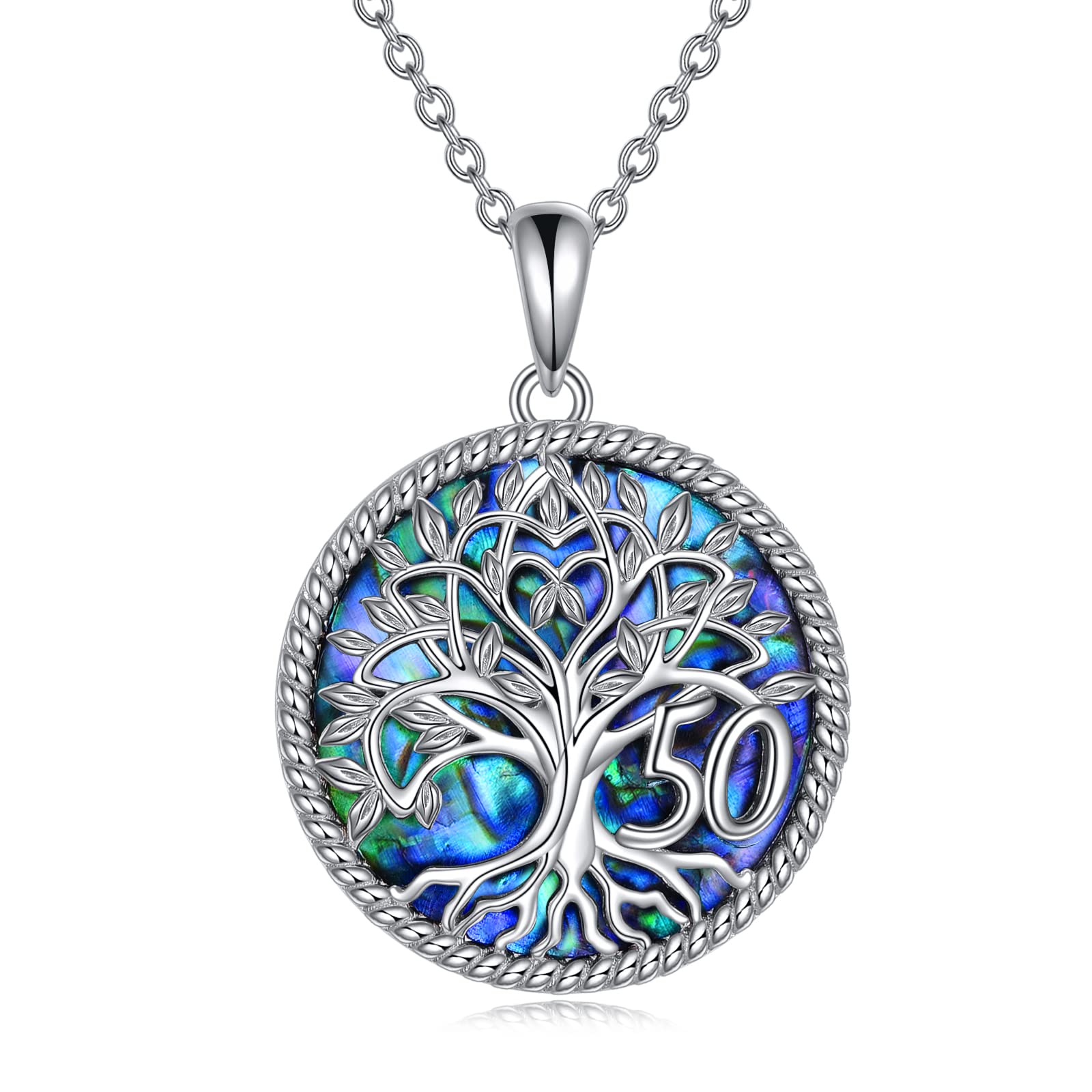 YFN 50th Birthday Gifts for Women Sterling Silver Tree of Life Abalone Shell Necklace Jewellery for Mum Anniversary Birthday…