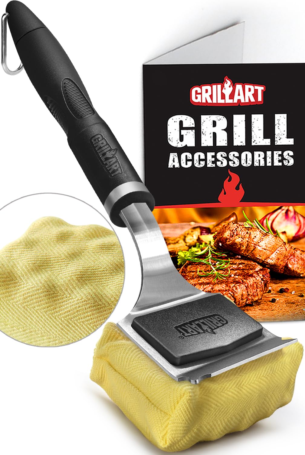 GRILLART Grill Brush for Outdoor Grill Bristle Free - Reinforced Grill Cleaner Scraper BBQ Brush - Replaceable Head Barbecue Grill Cleaning Brush - Safe BBQ Accessories Grill Tools - Gifts for Men/Dad