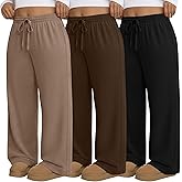 Evervibe 3 Pack Women's Plus Size Pants, Drawstring Wide Leg High Waist Sweatpants Loose Casual Lounge Pants with Pockets