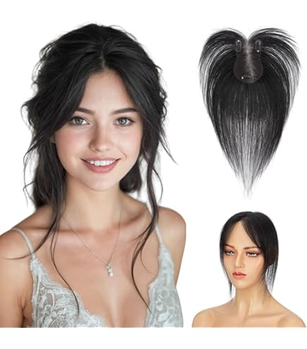 Human Hair Clip In Toppers Wispy Thin Hairpieces No Bang Side Bang Wiglet Amazon.com : Hairro Human Hair Toppers For Women No Bang  main image 3