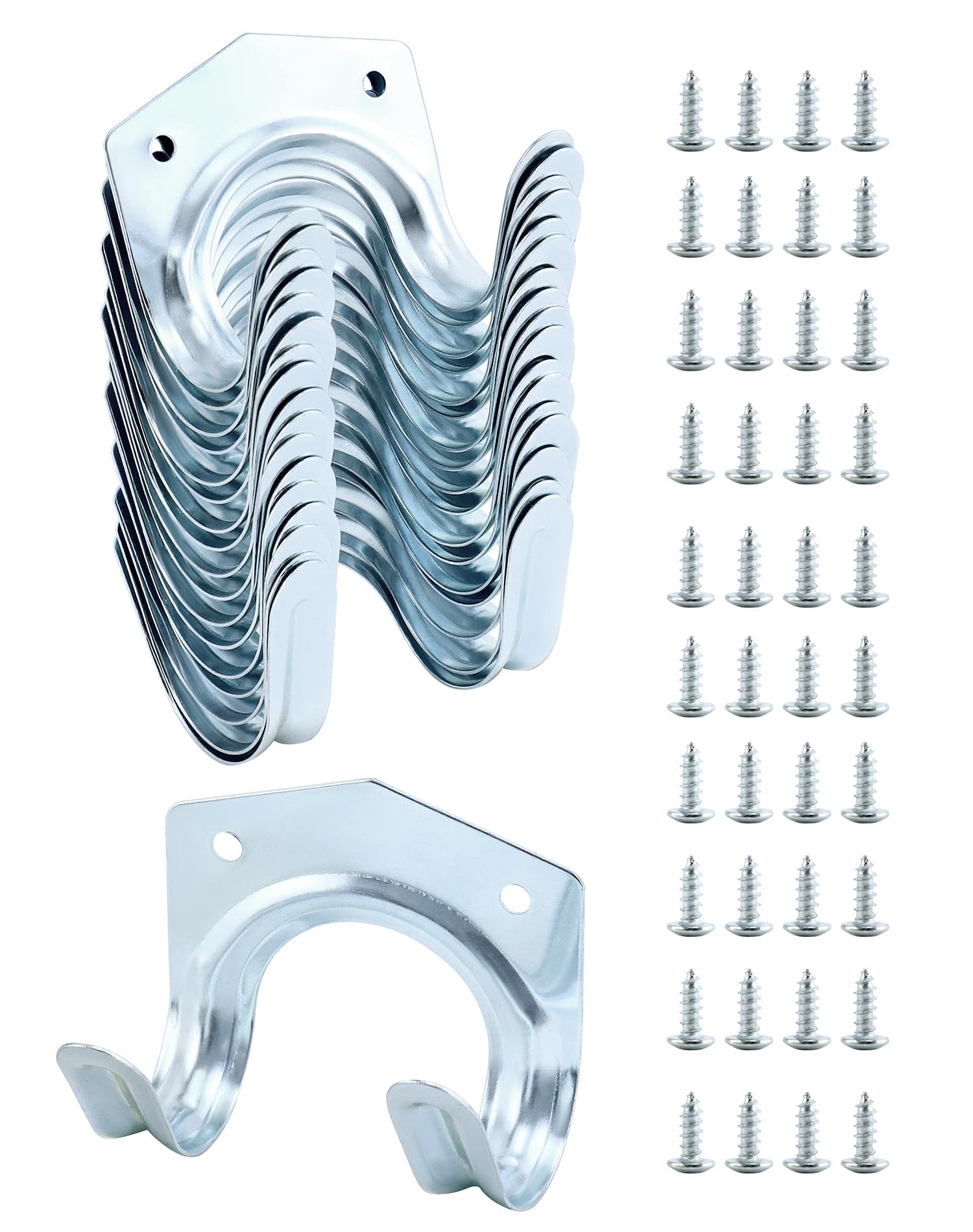 QWORK 20 Pack Heavy Duty Tool Hooks Metal Storage Hooks with 40 Screws - Ideal for Shed Garage Garden Tool Storage