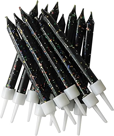 Anniversary House Gold Star Candles Set of 12 with Holders - Printed Toppers