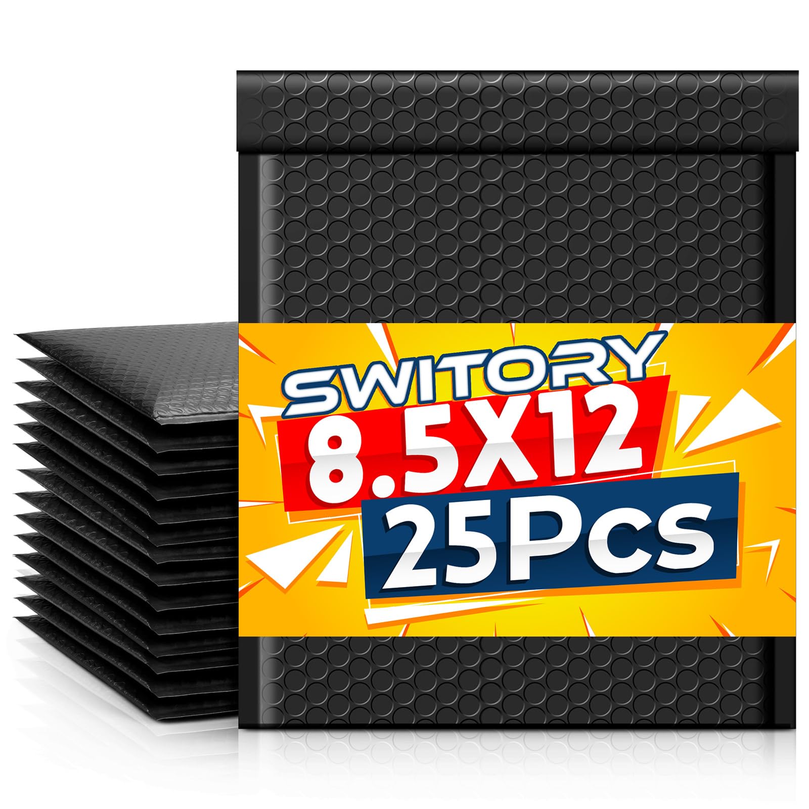Switory 25pcs Poly Bubble Mailers A4 Padded Envelopes Bubble Envelopes Package Bags Lined Poly Mailer Self Seal Black, 21.6cmx28cm — image 1