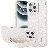 OOK Compatible with iPhone 16 Pro Leopard Case with Wrist Strap, White Leopard Cheetah TPU Shockproof Protection Slim Cover with Camera Protection for Women Girls, for 6.3inch