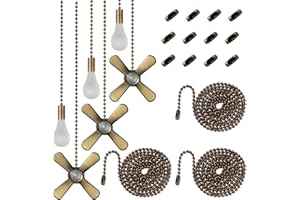 ELFCAB 6 Combo Frosted Ceiling Fan Pull Chain Set，Including 6Pcs Beaded Ball Fan Pull Chain Decorative Extra 12Pcs Beaded and Pull Loop Connectors 3Pcs 36inches Fan Pull Chain Extension（ Bronze）