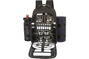 Hap Tim Picnic Backpack for 2 Person with Insulated Cooler Compartment,Wine Holder,Fleece Blanket,Cutlery Set, Engagement Gifts for Couples, Dark Grey（3065-DG）
