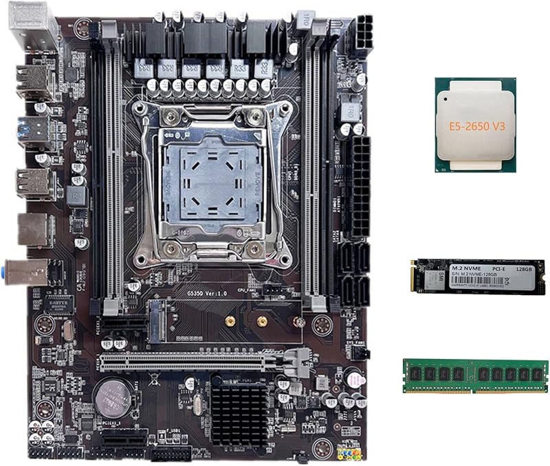 Lodokdre X99 Motherboard LGA2011-3 E5 2650 V3 CPU M.2 NVMe 128GB SSD DDR4 4GB