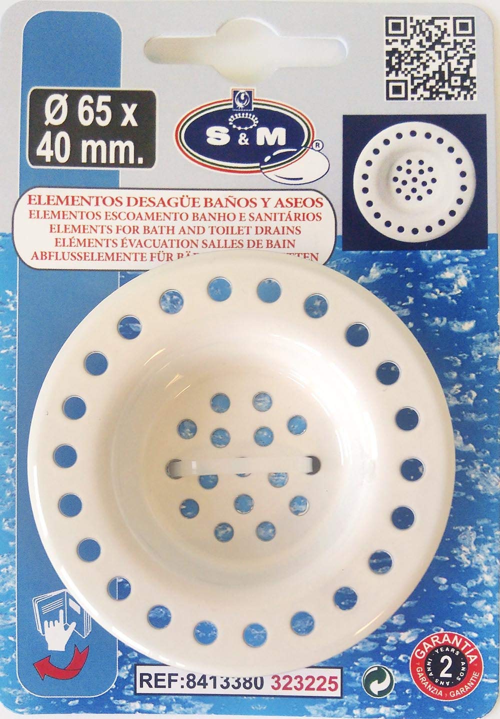 S&M Plastic Grid for Kitchen Sink/Bathroom Drain White Finish Ø65 x 40 mm