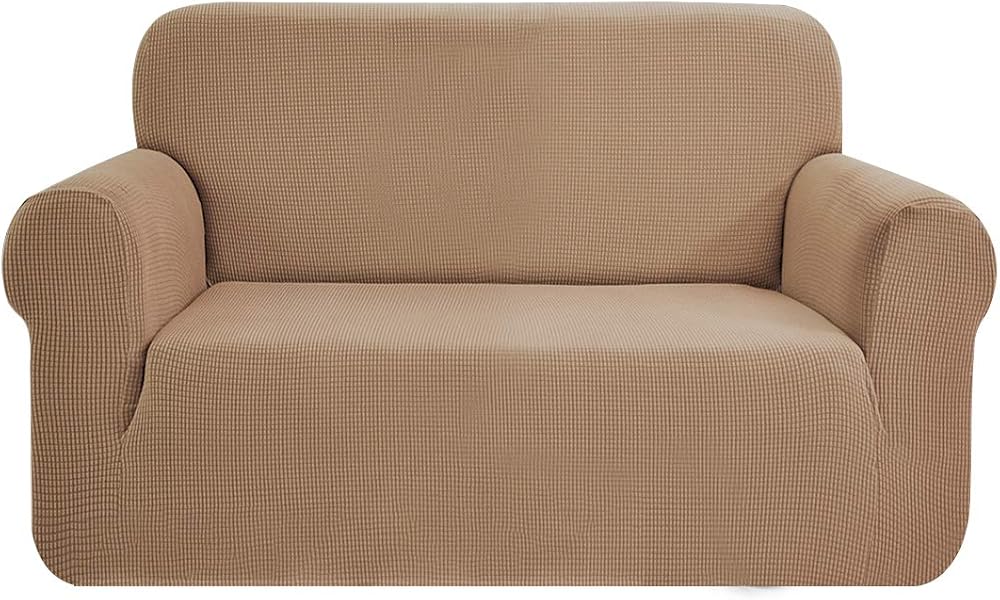 SAMSTEX 2 Seater Sofa Cover 1-Piece Stretch Jacquard Knit Sand