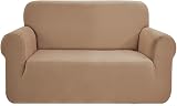 SAMSTEX 2 Seater Sofa Cover 1-Piece Stretch Jacquard Knit Sand