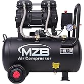 MZB 6.4 Gallon Ultra Quiet Air Compressor 110V/60Hz 1.5HP 7.41CFM MAX 115PSI Steel Tanks Oil-Free 70dB Noise Level Air Compressor with Wheels for Spray Painting, Auto Repair, Carpentry Decoration